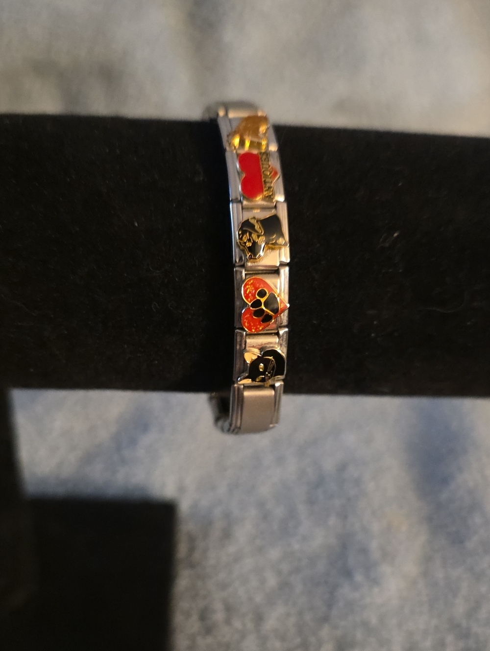 stainless steel Italian charm stretch bracelet featuring modular links